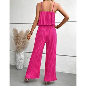Nuevo Diseño Personalizado, Mono de Mujer de Alta Calidad, Sólido, Plisado, de Pierna Ancha - Product Image 2