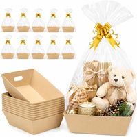 Kit d'emballage de paniers-cadeaux écologiques en gros, plateau en kraft brun personnalisé avec logo d'usine, sac transparent et nœud doré