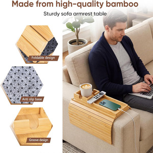 Plateau d'accoudoir en bambou avec porte-gobelet et emplacement pour téléphone pour canapé, boîte de rangement pour salon - Product Image 2