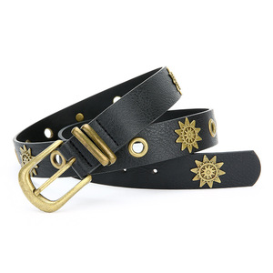Ceinture en cuir Tiyo à thème solaire Modèle ABB0310 Noir 3,5 cm Boucle ardillon en alliage étroite Décontractée Extérieur Printemps 2026 - Product Image 5