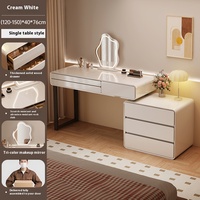 Table de maquillage moderne et simple haut de gamme tout-en-un blanche écologique avec miroir, plateau rétractable, bureau lumineux de luxe durable