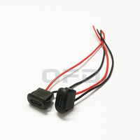 2 P hitam Oval pengisian kawat panjang sekitar 10CM USB tipe-c 2 pin konektor Jack pengisian Port Oval dengan kawat