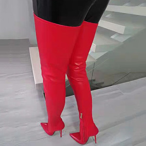 Big Size 47 Solid Streetwear Sexy Women Over Knee High Boots Stiletto Ladies Side Half-zip Pointed Toe Long Booties - Product Image 4