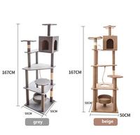 Arbre à chat moderne en bois avec poteaux à gratter en sisal, grande structure d'escalade et maisonnette pour chat