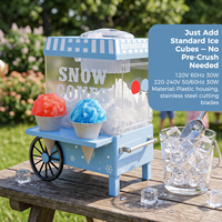 Chariot à glace pilée 30W avec roues bleues et auvent rayé – Idéal pour les fêtes d'enfants, l'été et le plaisir à la maison