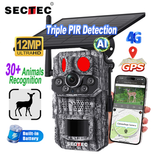 Caméra <span class=keywords><strong>de</strong></span> <span class=keywords><strong>chasse</strong></span> SECTEC GPS 12MP avec éclairage invisible <span class=keywords><strong>GSM</strong></span>, camouflage, caméra solaire 4G, caméra <span class=keywords><strong>de</strong></span> sentier extérieure, vision nocturne - Product Image 1