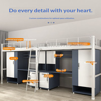 Cama Alta Moderna de Metal de Calidad Premium con Escritorio y Escaleras, Ahorra Espacio, Tamaño Completo para Apartamento y Dormitorio Principal