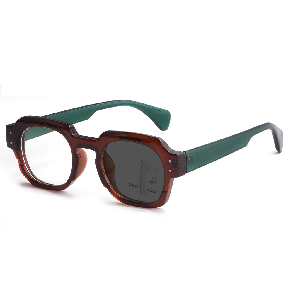 Lunettes multifocales progressives - Monture marron, branches vertes