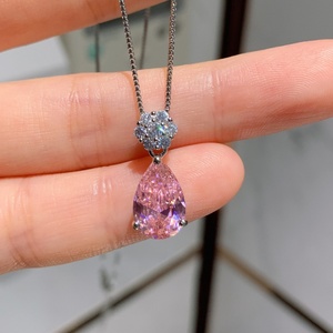 Dainty Eco-friendly Copper Water Drop Shape Pendant and <b>Earrings</b> <b>Set</b> 8*12MM Pink Cubic Zirconia Jewelry <b>Set</b> for Everyday Wear - Product Image 6