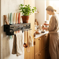 Support mural de cuisine sans perçage pour couteaux et baguettes, organisateur multifonctionnel avec crochets, style minimaliste