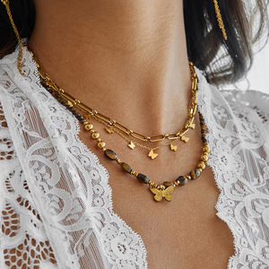 สร้อยคอผีเสื้อตาเสือสไตล์ยุโรปคลาสสิกโซ่สแตนเลส18K ชุบทองเครื่องประดับเฉพาะกลุ่ม - Product Image 2