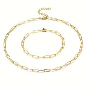 Collar de cadena de eslabones tipo clip chapado en oro de acero inoxidable al por mayor para niñas, gargantilla con cadena de clip rectangular - Product Image 1