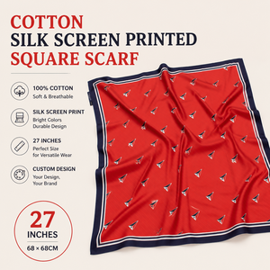 Pañuelo Cuadrado de Algodón de 27 Pulgadas, Bandana con Estampado Personalizado, Pañuelo de Cuello Moderno para Mujer, Fabricante OEM al por Mayor - Product Image 1