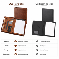 Portafolio de Cuero A4 con Cierre y Asa, Calculadora, Portapapeles, Bolsa de Documentos de PU Encerado Premium para Reuniones de Negocios, con Logotipo Personalizado