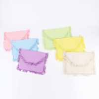 Tas Selempang Wanita Warna Permen Manis, Dompet Clutch Cantik, Tas Amplop Pipih, Tas Clutch Kanvas Wanita dengan Rumbai Katun