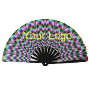 Folding Hand <b>Fan</b> for Rave UV Glow <b>Large</b> Bamboo <b>Fan</b> for Women and Men Clack <b>Fan</b> for Party Music Festivals and Decoration - Product Image 1