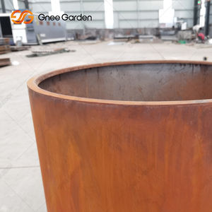 Vente chaude 2026 Grand bac à fleurs rond en acier Corten - Pot de fleurs d'extérieur en acier patinable avec trous de drainage - Product Image 2