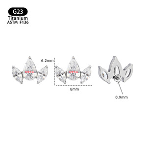 Boucles d'oreilles clous en titane avec zircon en forme de goutte de 8 mm, serti à griffes, pour piercing du cartilage de l'oreille - Product Image 1