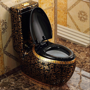Chaozhou Chaoan Sanitary Ware Luxury Bathroom Porcelain Water Closet Ceramic <strong>Commode</strong> Black Gold One Piece Toilet - Product Image 4