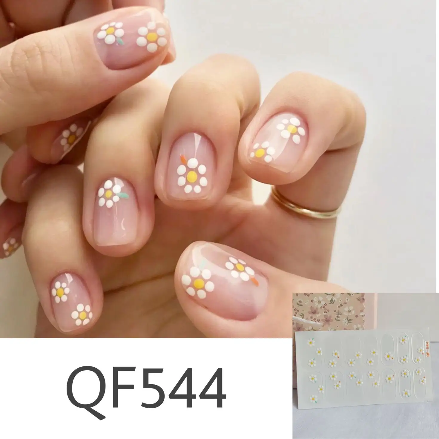 Daisy Flower Waterproof Removable 14 Strip Nail Wrap Adhesive Gel Nail Wrap Semi Cured
