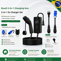 Chargeur EV Portable Type 2 7kW 32A IP55 Écran LED. Brésil 2-en-1, Câble AC, pour Maison & Extérieur
