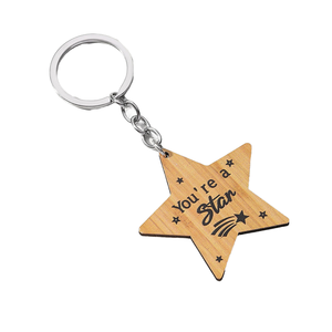 Creative New Product Wooden Craft Five-Pointed Star Keychain Engraved English Letter Pendant Star Gift Pendant