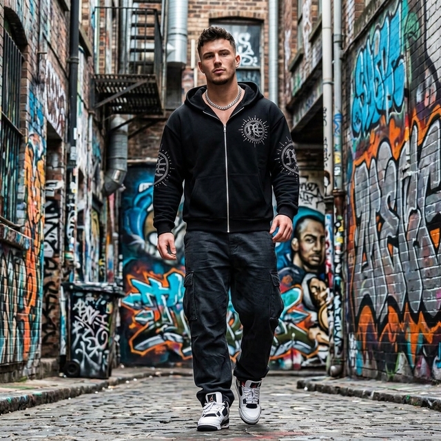 Men's Full Zip Hoodie 100% Cotton Winter Solid Rhinestone Bling Hip Hop Fashion