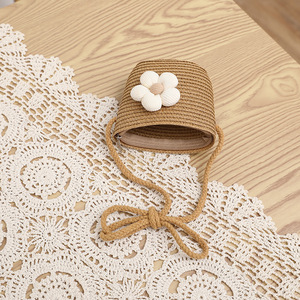 Venta caliente de fábrica flores encantadoras verano pescador sombrero niños protección UV estilo Panamá sombrero de paja papel dos piezas cada conjunto - Product Image 6