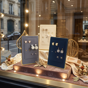 Creative Vertical Ear Nail Rack Microfiber Flannel Metal <b>Shelf</b> Earrings Rack Gift Boxes Leather <b>Lining</b> Geometric Design - Product Image 4