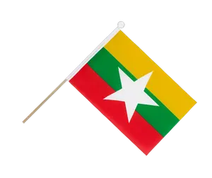 Myanmar Large 12 X 18 Inch Polyester hand waving flag cheap all Countries Stick Flag on a 2 Foot Wooden Stick