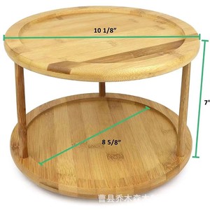 Étagère de rangement double couche en bambou, organiseur de cosmétiques rond, étagère à épices pour comptoir de cuisine, étagère à épices en bois massif - Product Image 2