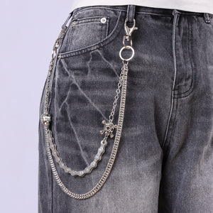 yueli Men's <b>Skull</b> Waist Chain Zinc Alloy Double Layer Hip Hop Punk Rock Jeans Chain Daily Wear - Product Image 1