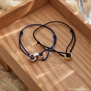 Adjustable Navy Cord Bracelet With Engraved Silver <b>Rings</b> Custom Engraved <b>Name</b> Classic Minimalist Unisex Jewelry Gift - Product Image 4