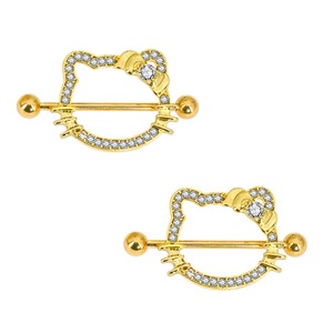 Пирсинг для сосков из нержавеющей стали 316L с цирконом в форме кошки, украшения для пирсинга тела, кольца для сосков, пирсинг-штанги для сосков - Product Image 2