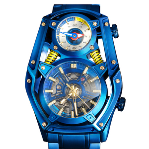 Montres mécaniques étanches à double mouvement bleu en acier inoxydable Montre de luxe pour hommes montres de premier rang pour hommes - Product Image 1