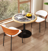 Ensemble de table à manger ronde moderne avec 6 chaises, plateau en bois composite marbré, pieds en métal, chaises rembourrées pour cuisine, restaurant, maison