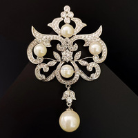 10-11mm Edison Pearl Dangling Brooch Regal Vintage 4 Perles Naturelles Filigrane Artistry Entièrement S925 Silver Heirloom