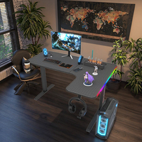 Vente chaude en forme de L RGB Éclairage Bureau de jeu Bureau d'ordinateur en bois moderne personnalisable avec surface en carbone directement de l'usine