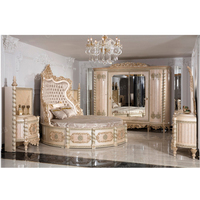 Ensemble de meubles de chambre à coucher turcs en bois sculpté, lit rond, table de chevet dorée, table de maquillage, armoire, ensemble de chambre à coucher haut de gamme