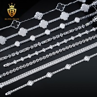 Chaîne de tennis en moissanite VVS1 style hip-hop tendance, bracelet en moissanite 3 mm en argent 925, passe le test du diamant, vente en gros