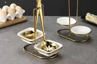 Ensemble bol carré double et porte-cuillère-or