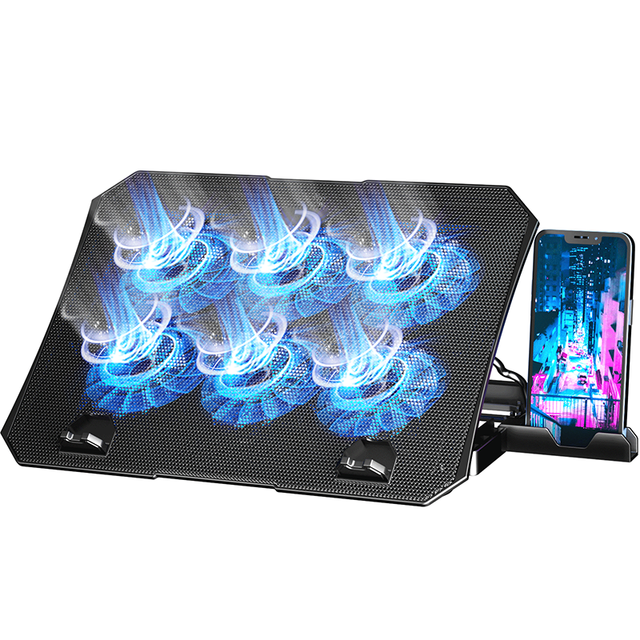 Gaming Laptop Cooler 6 Fans Notebook Cooler Stand Height Adjustable Office School Home Laptop Cooling Pads With LCD Display