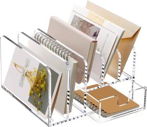 Organisateur de bureau en acrylique à 3 <span class=keywords><strong>compartiments</strong></span>, <span class=keywords><strong>trieur</strong></span> de courrier et de fichiers transparent avec conception en échelle pour le stockage de documents de bureau ou de maquillage - Product Image 1