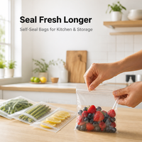 Sacs en polyéthylène transparents à fermeture autocollante, sacs d'emballage plats avec bande adhésive, OPP PE CPP, thermosoudés, réutilisables, pour le stockage des aliments, vente en gros
