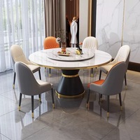 Nouvelle arrivée : Ensemble de salle à manger de style nordique avec 6 chaises, table à manger ronde en ardoise, prix d'usine