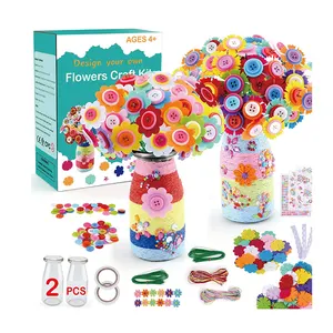 Набор для творчества с цветами для детей, сделайте свой собственный букет цветов с пуговицами и вазами из войлока с цветами, проект для творчества и творчества для детей