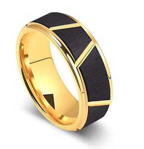 Anillo de Hombre DFR05 Elegante de Acero Inoxidable, Clásico en Negro y Dorado, Anillo de Pareja con Personalidad y Temperamento, Regalo de Boda o Cumpleaños - Product Image 1