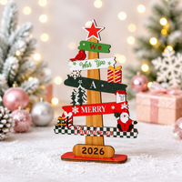 Maßgefertigtes Mehrschichtiges Weihnachtsbaum-Tischschild aus Holz, Lasergraviertes Desktop-Weihnachtsbaum-Ornament Feiertagsdekoration Großhandel Handwerk