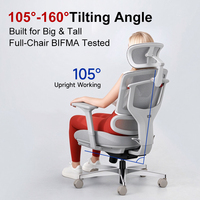 Chaise de bureau ergonomique moderne avec grand angle d'inclinaison, pivotante, accoudoirs 5D, siège en mousse, soutien lombaire réglable et dossier en maille respirante pour espace de travail