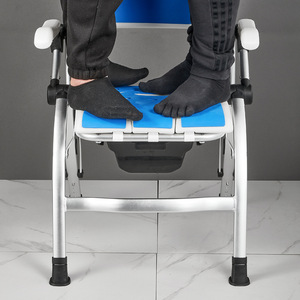 Chaise de douche portable en alliage d'aluminium, capacité de charge de 150 kg, pliable à un bouton avec accoudoirs pour personnes âgées et femmes enceintes - Product Image 3